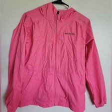 Columbia Youth Pink Windbreaker Hooded Full Zip Raincoat Long Sleeve Size Large