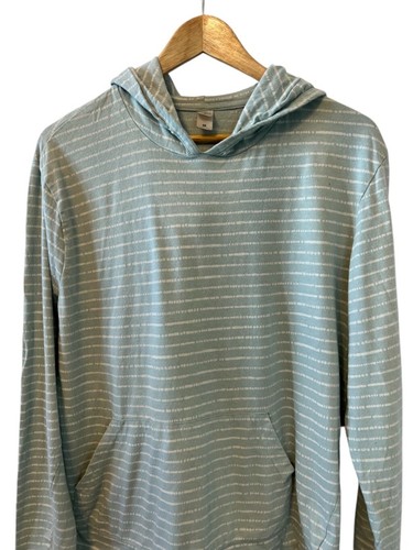 White & Teal Striped Hooded Long Sleeve Lightweight Casual Pullover Sweatshirt M - Picture 2 of 9