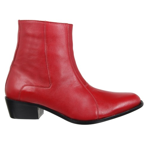 LIBERTYZENO Mens Leather Cuban Heel Retro Side Zipper Cowboy Ankle Dress Boots - Picture 33 of 61
