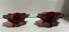 Pair of Vintage Fenton Ruby Red Amberina Glass Footed Lotus Candle Holders