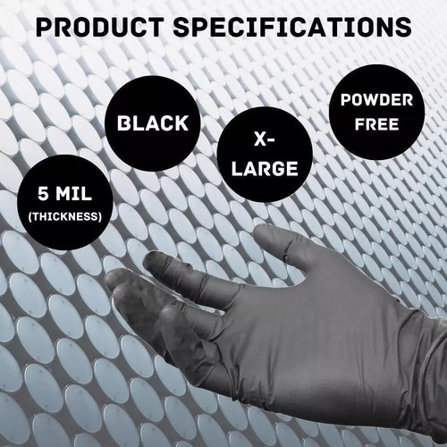 Synthetic Vinyl Exam Powder-Free Black Disposable Gloves 5 MIL Size-XL 500 Pcs - Picture 2 of 5