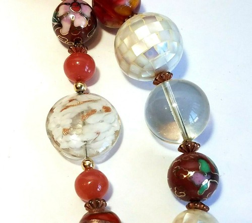 Collar Bi Disco Jadeíta Oro 14k Cuentas Cloisonné Murano Arte Vidrio Asiático De Colección - Imagen 9 de 12