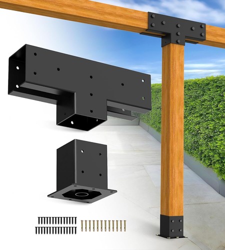  4''x4'' Pergola Brackets Kit -2PCS 3-Way T-angle＋2PCS Base Post with Hardware - Bild 1 von 24