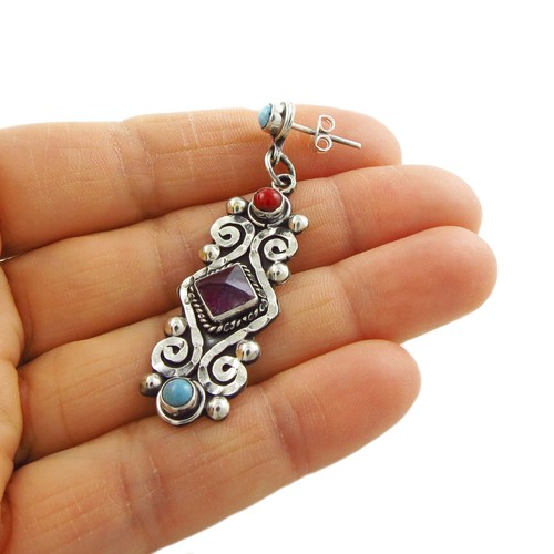 Mexican 925 Silver Earrings Long Ladies Baroque Taxco Style Drops in a Gift Box - Picture 5 of 5