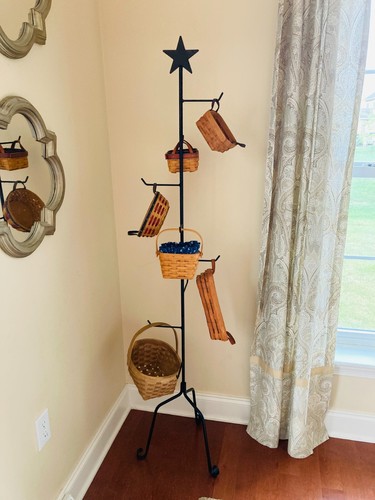 Basket Tree Stand Wrought Iron Basket Stand Holder Rustic Decor Heart Star Rack - Picture 13 of 22