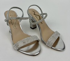 NEW Nina Sanchia Rhinestone Sandal Block Heels 6M True Silver T211440 Women Flaw