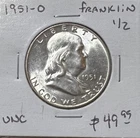 1951 D Ben Franklin Silver Half Dollar 50C #RH1