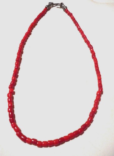 Red rice grain sized 70's surfer choker necklace with orange/red beads.. - Picture 4 of 7