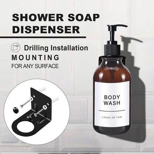 500ml Soap Dispenser With Label Liquid Lotion Bottle Hook Bamboo/Silicone Tray - Bild 5 von 20