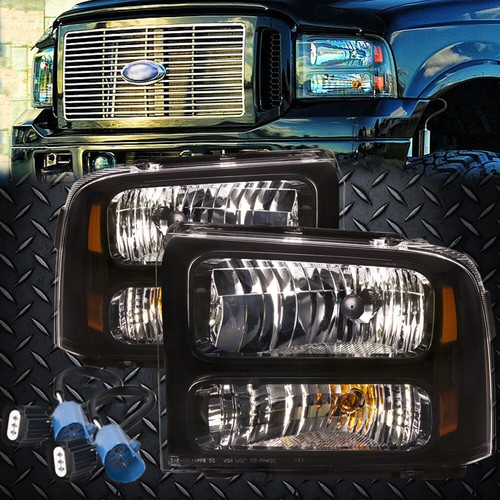 Headlights Black 00 01 02 03 Fits 99-04 Ford Superduty Excursion Conversion 07
