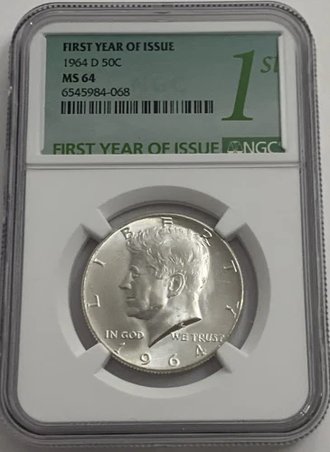 1964 D NGC MS64 Silver Kennedy Half Dollar First Year Issue JFK Coin Green Label
