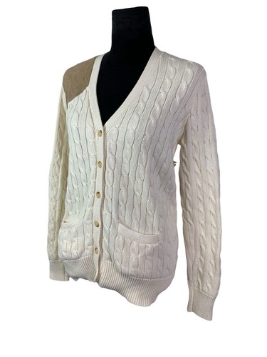 Ralph Lauren Blue Label Size L Ivory Cable Knit Cardigan - Picture 4 of 10