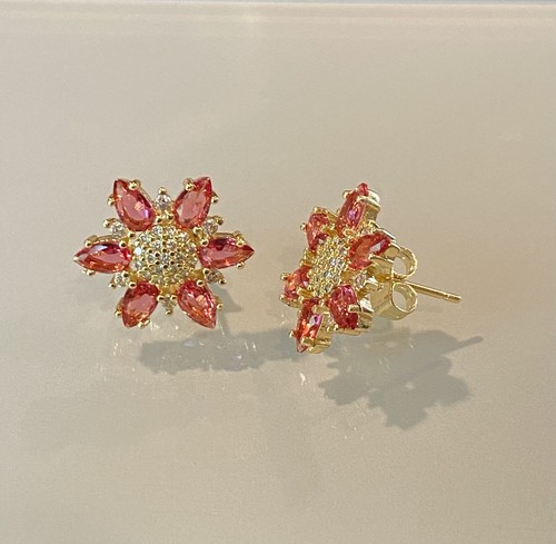 Women’s 18K Gold Plated Red AAA Zircon Stud Earrings Jewelry - Picture 6 of 7