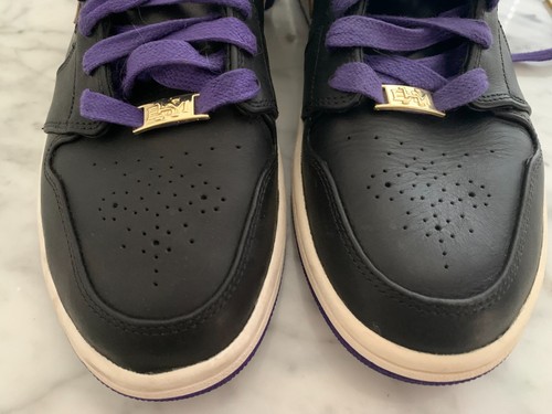 Men's Air Jordan 1 Mid Nouveau Black Metallic Gold CRT Purple US 10.5 - Picture 10 of 16