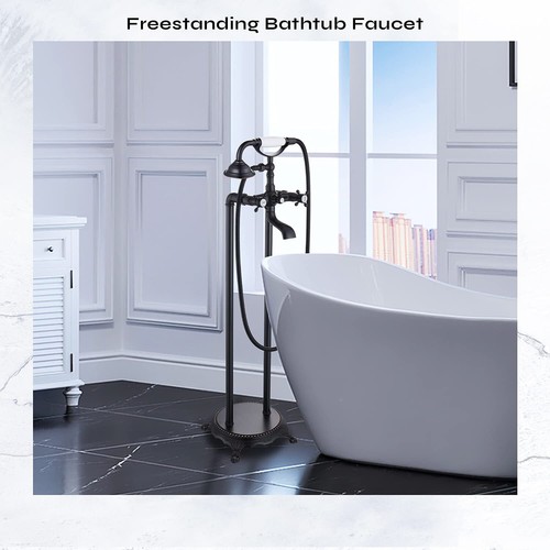 Floor Mounted Free Standing Bathtub Faucet Tub Filler with Hand Shower Set Mixer - Picture 24 of 34