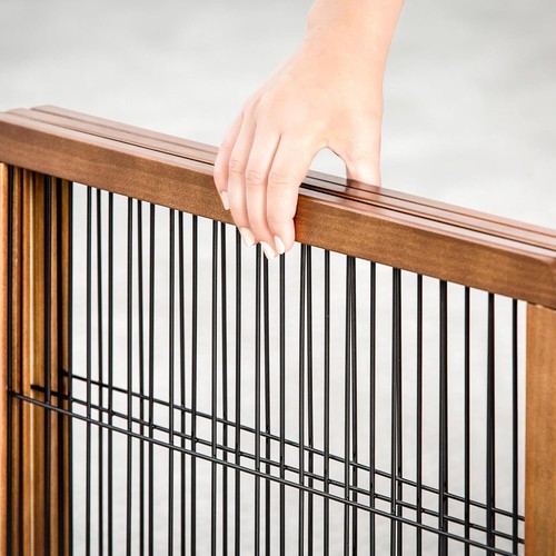 62-Inch Super Wide 3 Panel Premium Wooden Pet Gate,Brown - Picture 4 of 6