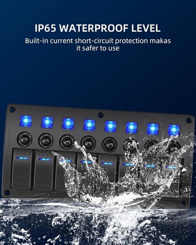 Toggle Switch Panel 8 Gang Waterproof Rocker Switches 12V/24V On-Off Blue LED... - Picture 5 of 10
