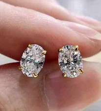 2 Ct Lab Created Oval Cut Diamond Solitaire Stud Earrings 14K Yellow Gold Plated