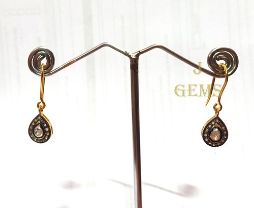 Victorian Polki Pave Diamond 925 Sterling Silver Hooks Earring Women Jewelry - Picture 6 of 10