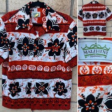 Vintage Malihini Hawaii Hawaiian Shirt Loop Collar Tiki Aloha Mod MCM Size M L