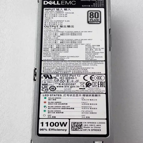 Fuente de alimentación conmutada DELL FR0KX 0FR0KX 1100W para R6525, R650, R7525, R750 - Imagen 3 de 4