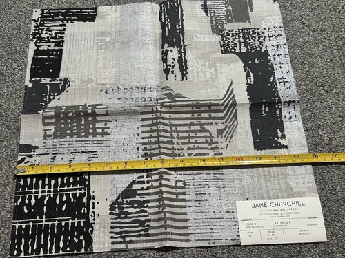 Jane Churchill Fabric Sample 15.75” x 15.50” Cityscape Charcoal Abstract Silver - Picture 8 of 20