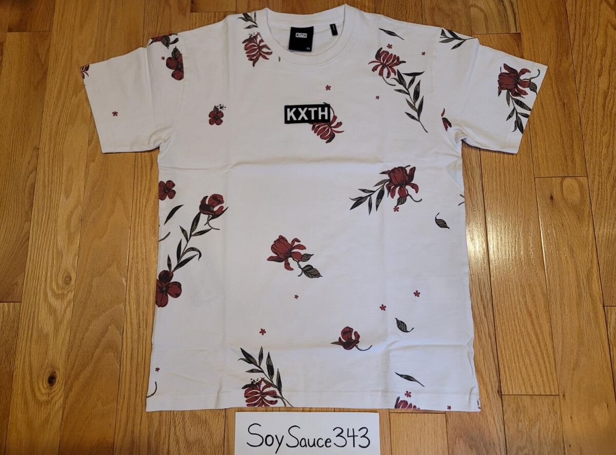 KITH SUMMER FLORAL KXTH ANNIVERSARY BOX LOGO WHITE TEE SHIRT KITH SUMMER FLORAL KXTH ANNIVERSARY BOX LOGO WHITE TEE SHIRT