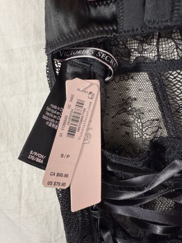 VICTORIA'S SECRET MIXED SHEER MESH & LACE MINI GARTER SLIP BLACK SIZE SMALL NWT - Picture 3 of 4