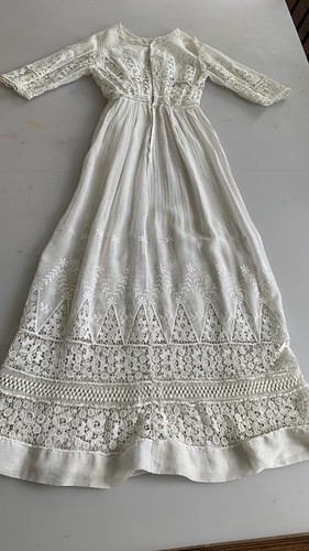 Antico abito da tè edoardiano pizzo cotone bianco 1900 1910 pizzo floreale - Foto 16 di 21