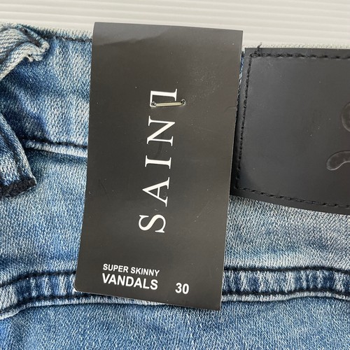NEW no Tags Saint Morta Jeans Mens Size 30 Blue Vandal Super Skinny Distressed - Bild 9 von 13