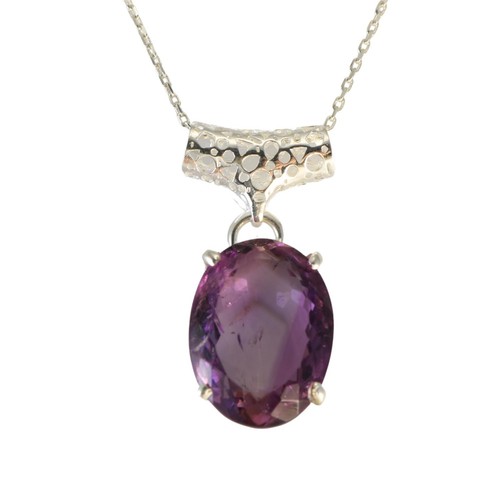 Silver Natural Oval Purple Amethyst Pendant Necklace 16+2 inch Chain - 第 7/10 張圖片