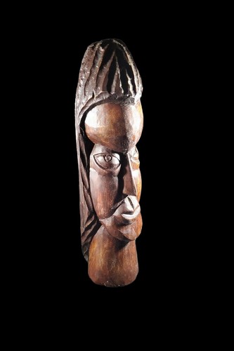 Hand Carved Tribal Warrior Wooden Bust Sculpture - Picture 7 of 12