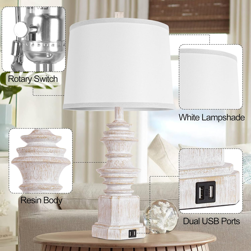 Table Lamps for Nightstand Set of 2, Bedside Lamp with Dual USB Charging Ports, - Picture 5 of 7