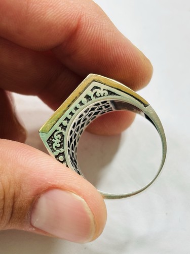 Herrenring Silber, Gelb Metall und Emaille UK Größe T - Bild 12 von 12
