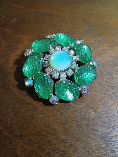 6. Vintage Juliana Gold tone AB Green Rhinestone Floral Pin 2 1/8"