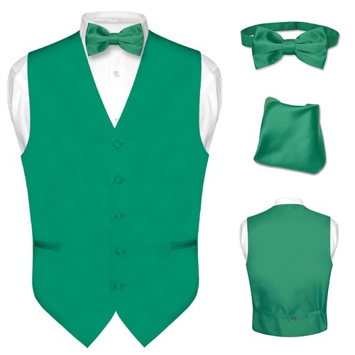 Men's Dress Vest BOWTie Hanky EMERALD GREEN Bow Tie Set for Suit or Tuxedo XXL