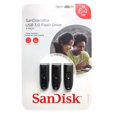 SanDisk Ultra High-Speed Performance USB 3.0 Flash Drive 64GB, 3-Pack