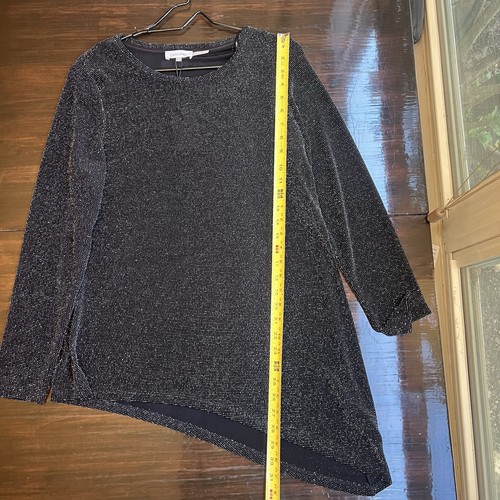 Calvin Klein Asymmetrical Metallic Top Long Sleeve Black Woman’s Size Medium NWT - Picture 10 of 14