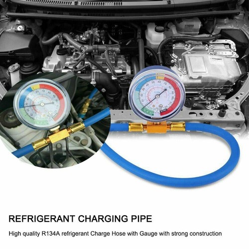 R134A Car Air Conditioning Refrigerant Recharge Measuring Set Hose Gas Gauge Kit - Picture 2 of 15
