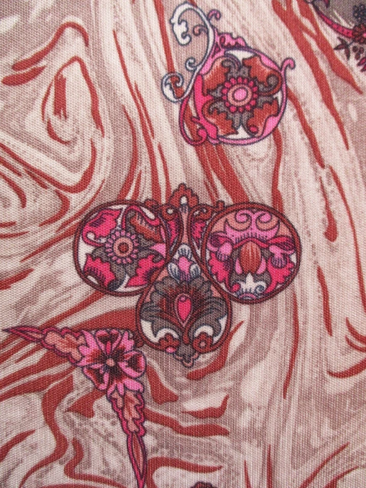 Tecido vintage 2 jardas redemoinho psicodélico geométrico floral malha elástica poliéster - Imagem 4 de 4