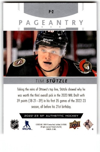 Tim Stutzle 2022-23 SP Authentic Pageantry #P-2 Ottawa Senators - Picture 2 of 2