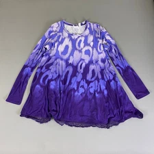 LOGO Lori Goldstein Tunic Top Women's Large Tie Dye Purple Blue Lace Pockets