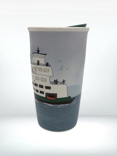 Vaso Starbucks Seattle Ferry 2016 doble pared cerámica viajero 10 oz - Imagen 2 de 7