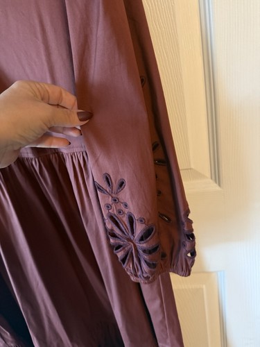 Chicos Gr. 6 braun Popeline Ösen Midikleid Puffärmel Stufen Boho Prärie - Bild 5 von 6