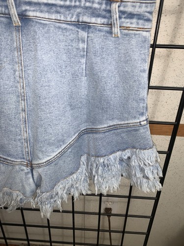 E B LUXE Los Angeles Distressed Jean Romper Short Shorts Size L - Picture 5 of 6
