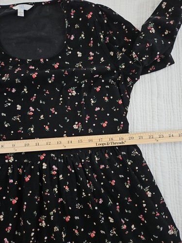 Time And Tru Black Floral Corduroy Mini Dress Women's L 12-14 Prairie Boho EUC - Picture 10 of 16