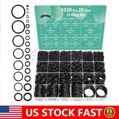 #ad 1020 Pcs O Ring Kit 20 Size Nitrile Rubber Oring Assortment Set for Car Auto Veh $8.59