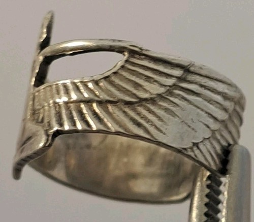 EGYPTIAN Sterling Silver Handmade Wide Band Ring Figural ISIS WINGS size 7.25 - Picture 4 of 11