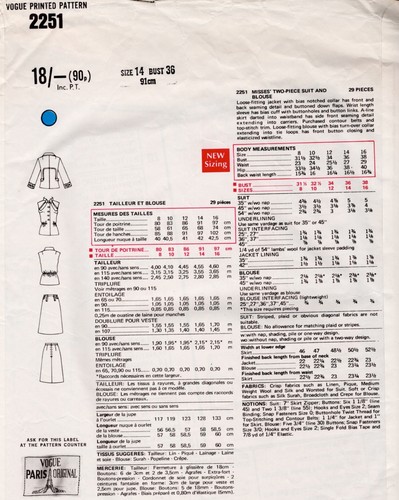 1969 Vintage VOGUE Schnittmuster B36in 2-Teiler Anzug & Bluse (2420R) P Balmain - Bild 2 von 8