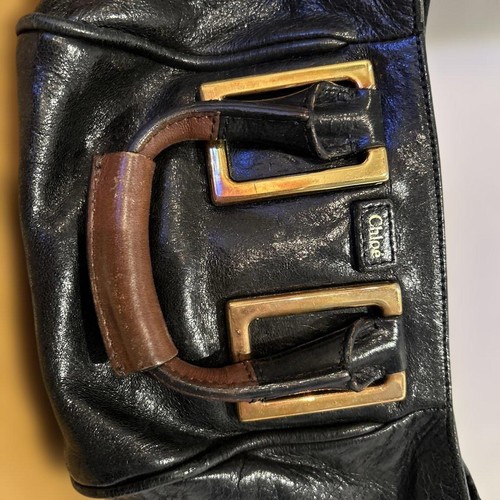 Chloe Chloé Ethel Mini Black Gold Brown Women's Leather Shoulder Bag - Picture 3 of 6